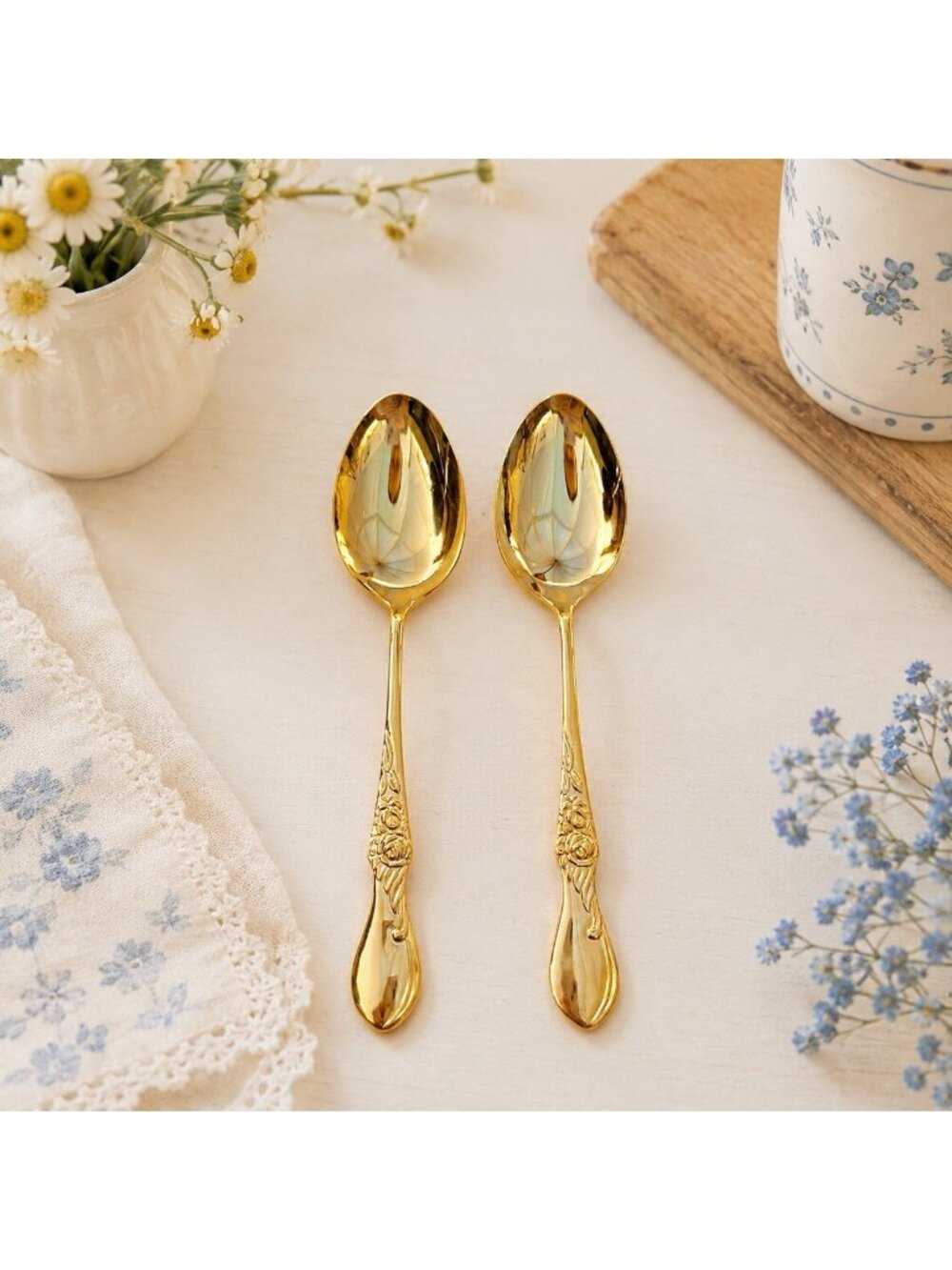 Present San Remo Set of 2 Spoons Gold Electroplated Stainless Japan Flatware